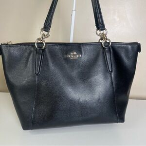 Coach Black Crossgrain Leather Ava Tote Shoulder Bag F35808 with Gold Hardware